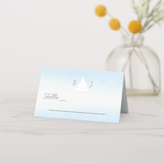 Water Meets Sky Watercolor Wedding プレイスカード (正面)