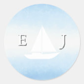 Water Meets Sky Watercolor Wedding ラウンドシール (正面)