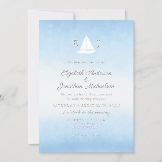 Water Meets Sky Watercolor Wedding Reception 招待状 (正面)