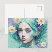 Water Nymph with Lotus Flowers ポストカード (正面/裏面)