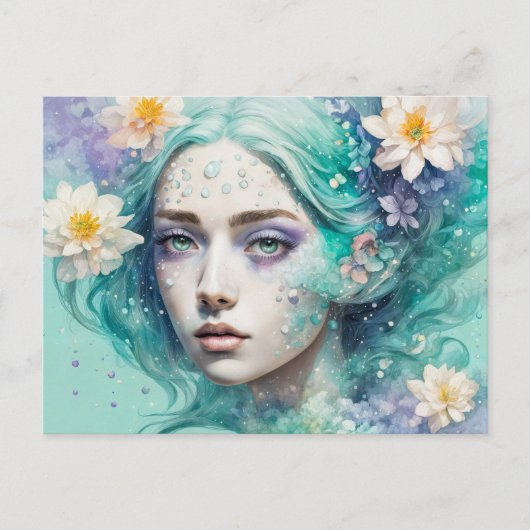 Water Nymph with Lotus Flowers ポストカード (正面)