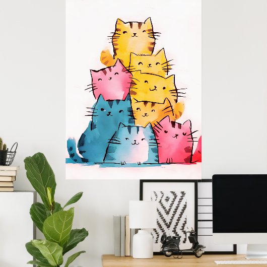 Water Paint Cats Digital ポスター (ホームオフィス)