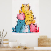 Water Paint Cats Digital ポスター (キッチン)