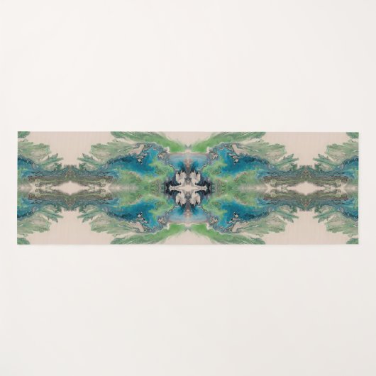 Water Path Flow – Abstract Aqua & Green Fluid Art ヨガマット (正面(横))