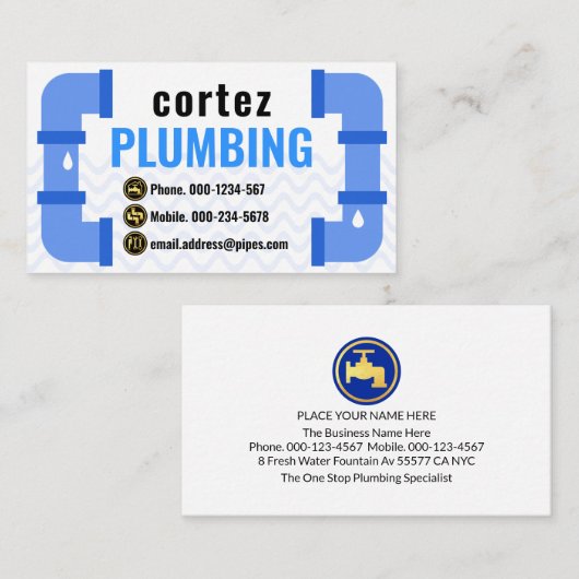 Water Pipe Frame Leaking Water Plumber 名刺 (正面/裏面)