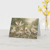 Water Play Whimsical Farmhouse Duck Family Pond カード (黄色い花)
