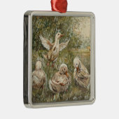 Water Play Whimsical Farmhouse Duck Family Pond メタルオーナメント (右)