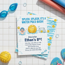 Water Polo Pool Party Boy Birthday Invitation 招待状