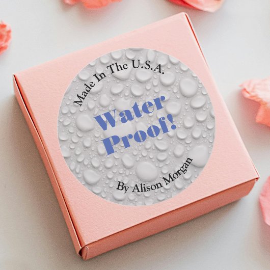Water Proof, Blue Text, DIY 3 Text Lines & Photo ラウンドシール