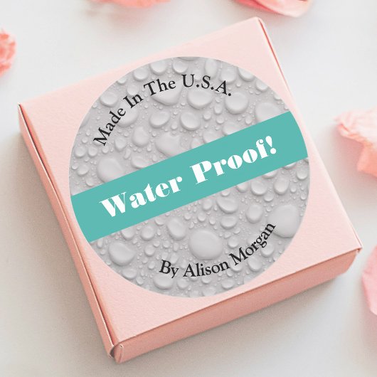Water Proof, DIY 3 Text Lines & Photo, Teal ラウンドシール