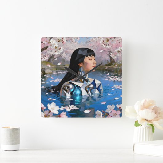 "Water’s Digital Dream" – A Digital Portrait スクエア壁時計 (ホーム)