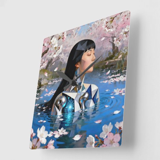 "Water’s Digital Dream" – A Digital Portrait スクエア壁時計 (傾斜)