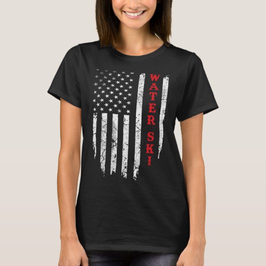 Water Ski Distressed American Flag July 4th Water Tシャツ (正面)