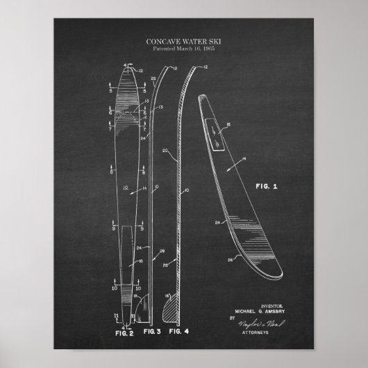 Water Ski Patent #5 Boating Decor Gift for Him ポスター (正面)