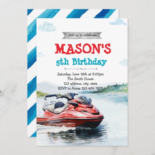 Water skiing Jet Ski party invitation 招待状 (正面/裏面)