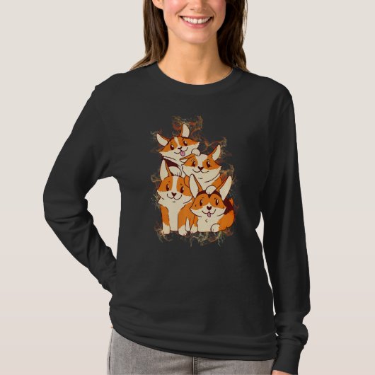 Water Splash Corgi Dog Pile Tシャツ (正面)