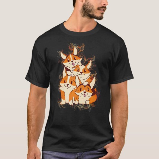 Water Splash Corgi Dog Pile Tシャツ (正面)