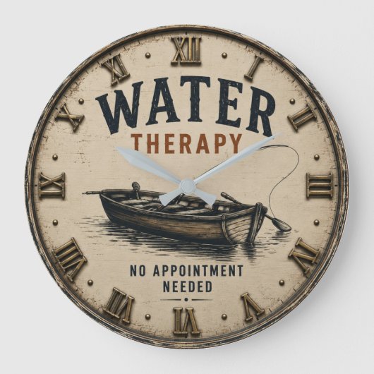 Water Therapy Rustic Fisherman Gift ラージ壁時計 (正面)