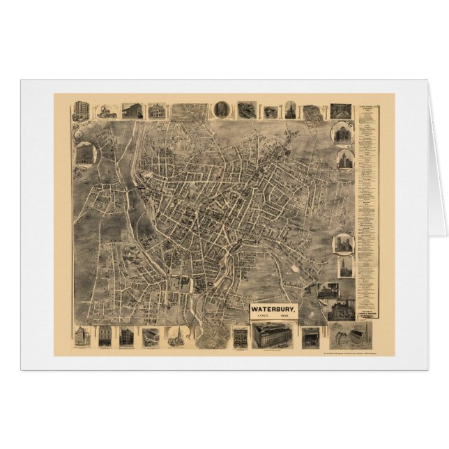 WaterburyのCTのパノラマ式の地図- 1899年 (正面横)