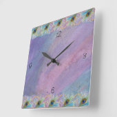 Watercoclorの孔雀の栄光 スクエア壁時計 (傾斜)