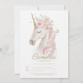 Watercol Unicorn魔法の誕生日パーティーの招待 招待状 (正面)