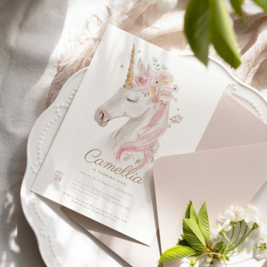 Watercol Unicorn魔法の誕生日パーティーの招待 招待状