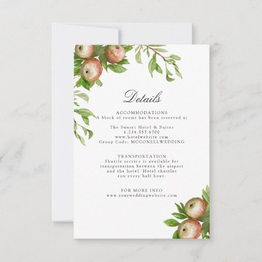 watercoloの詳細結婚エンクロージャカードのリンゴ 出欠カード (正面)