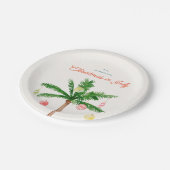 Watercolo Palm Tree Christmas in 7月の夏のパーティー ペーパープレート (アングル)