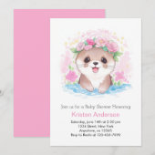 Watercolorオッタ―のチャーム ガール ベビーシャワー 招待状 (正面/裏面)