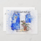 Watercolorドアの新しい住所を移動 案内ポストカード (正面/裏面)