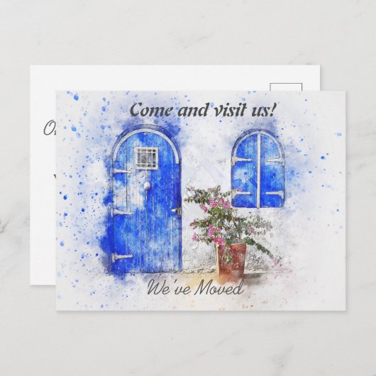 Watercolorドアの新しい住所を移動 案内ポストカード (正面/裏面)