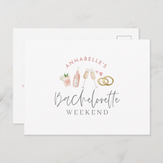WaterColorド色彩の鮮やかリンクバチェロレッテの週末の送信 インビテーションポストカード (正面/裏面)