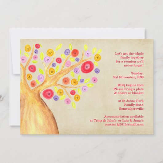 Watercolorファミリツリー懇親会パーティーBBQ招待状 招待状 (裏面)