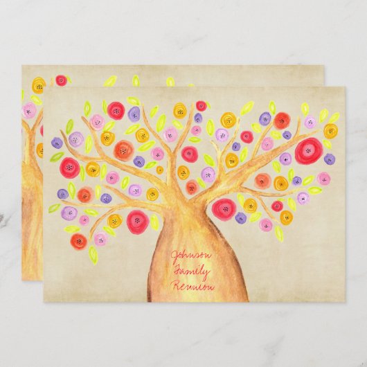 Watercolorファミリツリー懇親会パーティーBBQ招待状 招待状 (正面/裏面)