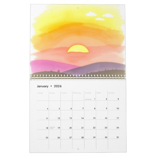 Watercolor 2025 Wall Calendar  カレンダー (1月 2026)