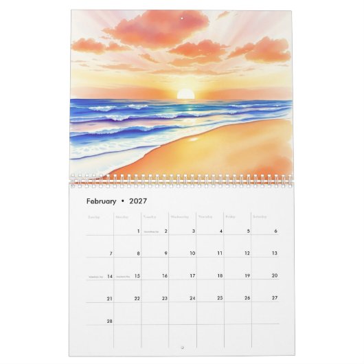 Watercolor 2025 Wall Calendar  カレンダー (2月 2027)