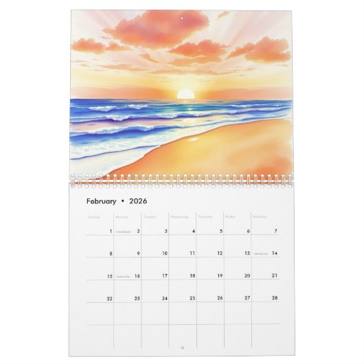 Watercolor 2025 Wall Calendar カレンダー (2月 2026)