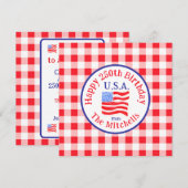 Watercolor 250 Birthday USA Flag Red Check  セーブザデート (正面/裏面)