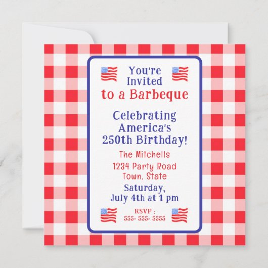 Watercolor 250 Birthday USA Flag Red Check  セーブザデート (裏面)