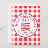 Watercolor 250 Birthday USA Flag Red Check  招待状 (正面)
