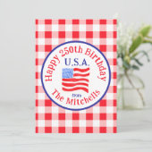 Watercolor 250 Birthday USA Flag Red Check  招待状 (スタンド正面)