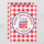 Watercolor 250 Birthday USA Flag Red Check  招待状 (正面/裏面)