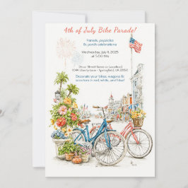 Watercolor 4th of July Bike Parade Invitation  招待状