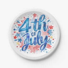 Watercolor 4th of July Patriotic ペーパープレート