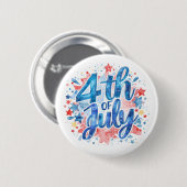 Watercolor 4th of July Patriotic 缶バッジ (正面&裏面)