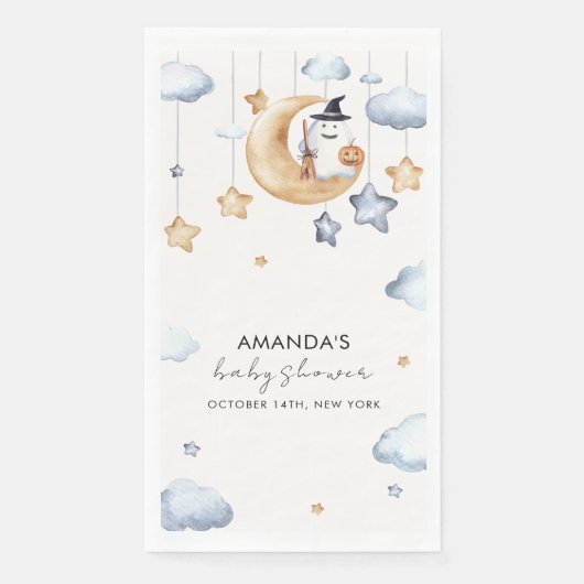 Watercolor A Little Boo Moon Stars Baby Shower  (正面)