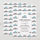 Watercolor A Little Policeman Vehicle Baby Shower 招待状 (正面/裏面)