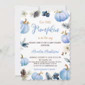 Watercolor A Little Pumpkin Fall Boy Baby Shower 招待状 (正面)