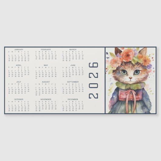 Watercolor Abstract Cat Dressed Florals Calendar (正面)