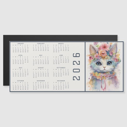 Watercolor Abstract Cat Dressed Florals Calendar (正面/裏面)
